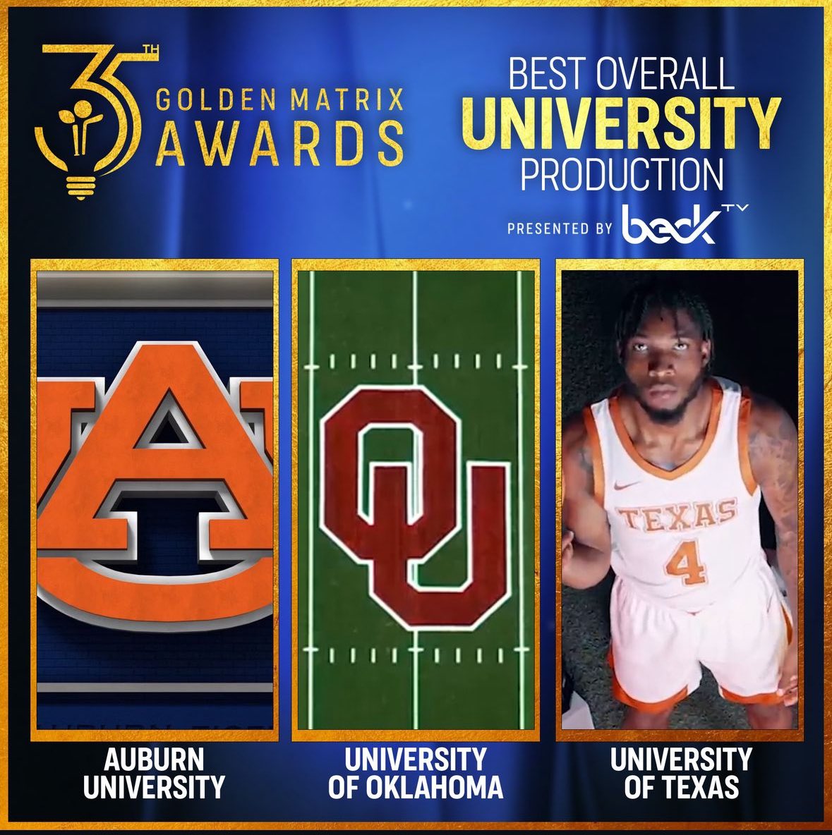 Your finalist for the Best Overall University Production and your final reveal for tonight!
<a href="/AuburnTigers/">Auburn Tigers</a> <a href="/TexasLonghorns/">Texas Longhorns</a> <a href="/OU_Athletics/">Oklahoma Sooners</a> 
Stay tuned and we will reveal the final sports tomorrow!
#ideastlouis #ideastl #gma