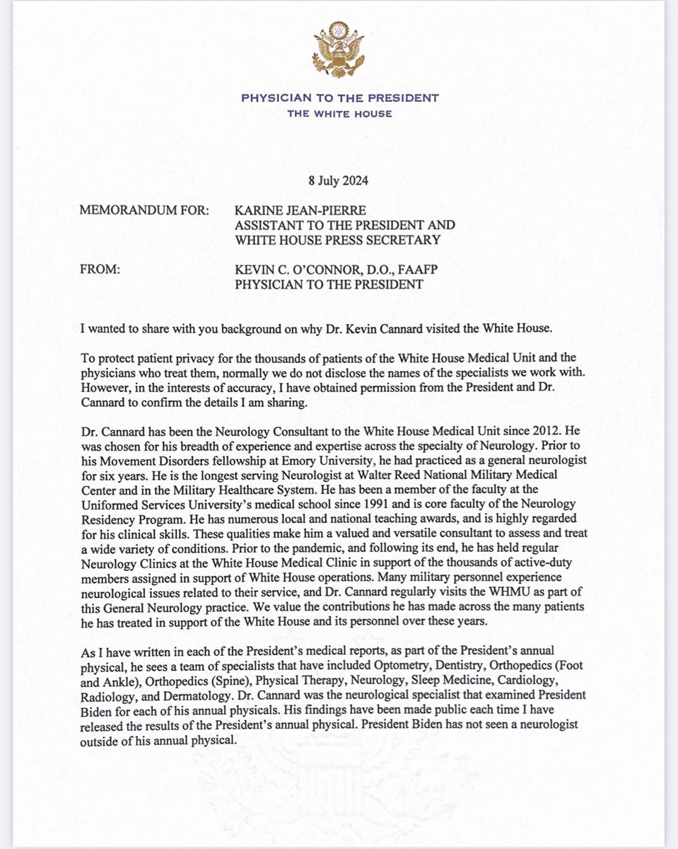 KellyO's tweet photo. The president’s physician released a new letter with his first public comments on why a specialist has visited the White House repeatedly. https://t.co/XKSvLMFLno