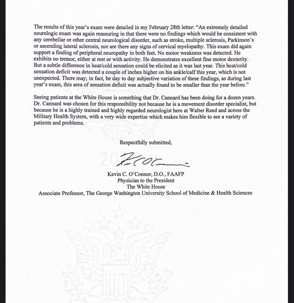 New: Biden’s physician pens memo detailing how Dr. Kevin Cannard “was the neurological specialist that examined President Biden for each of his annual physicals.”

Cannard also held regular Neurology Clinics in support of “thousands of active-duty members” assigned to WH.