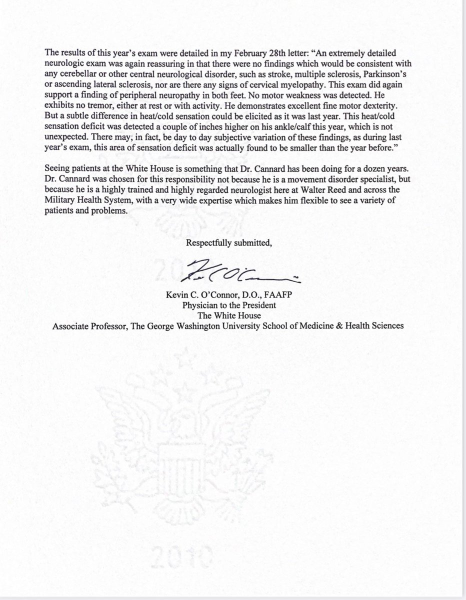 New letter from Biden’s doctor, Kevin O’Connor: “Dr. Cannard was the neurological specialist that examined President Biden for each of his annual physicals. His findings have been made public each time…President Biden has not seen a neurologist outside of his annual physical.”