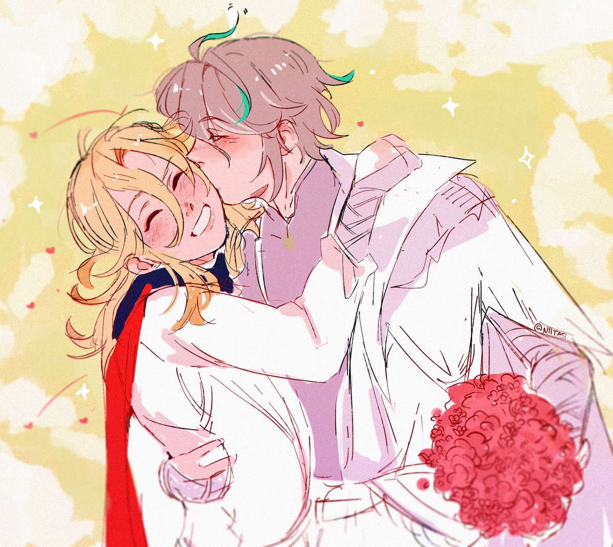 (I didn't have time to do something new for him..
so i'll just post this old version of my fav sketch of these two  🥹)

happy bday Kaveh 😭💛💛💛🌻🌻

#カーヴェ生誕祭2024 #haikaveh