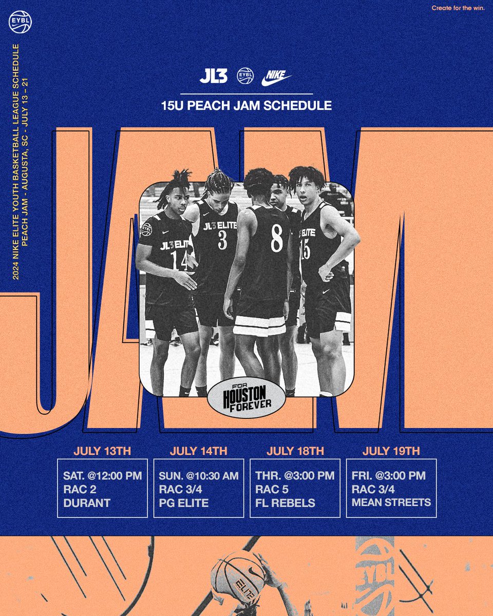 JL3 Basketball (@jl3elite) on Twitter photo πππππ πππ πππͺ
Our 15U EYBL squad is headed to N. Augusta, SC for
<a href="/NikeEYB/">EliteYouthBasketball</a>'s Peach Jam Championship. Details π
ποΈ July 13-21, 2024
π N. Augusta, SC
ποΈ Riverview Activity Center
π nikeeyb.com/schedule-peachβ¦
#JL3 | #EYBL πππππ πππ πππͺ
Our 15U EYBL squad is headed to N. Augusta, SC for
<a href="/NikeEYB/">EliteYouthBasketball</a>'s Peach Jam Championship. Details π
ποΈ July 13-21, 2024
π N. Augusta, SC
ποΈ Riverview Activity Center
π nikeeyb.com/schedule-peachβ¦
#JL3 | #EYBL