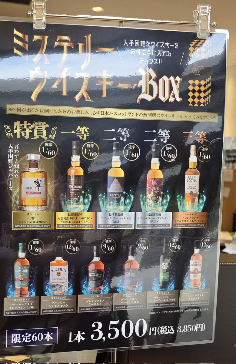 ブランチ守谷の美酒堂さんにミステリーウイスキーBOXあったので1本