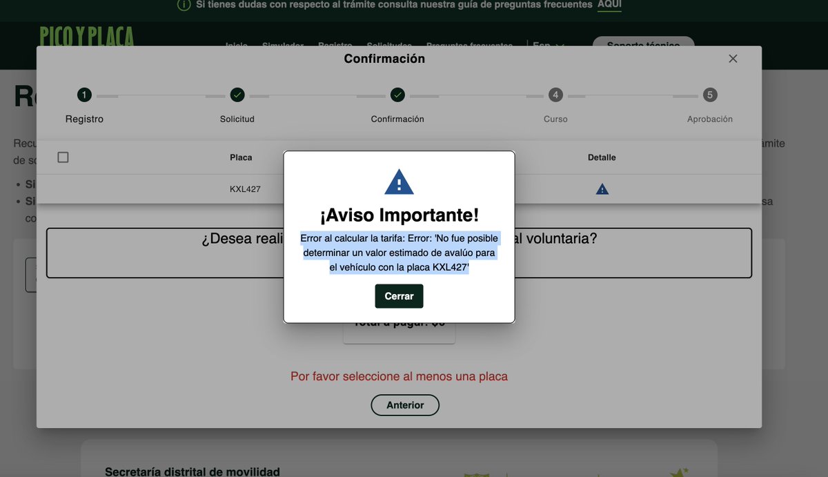 jfblancoa's tweet photo. @SectorMovilidad no puedo hacer el trámite de pico y placa solidario por un error en el avaluo de mi vehículo. Que alternativa hay para solucionar?
Ayuda!! https://t.co/jmba5Z0DkF