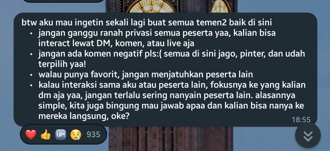 SoffiaAgustinaa's tweet photo. Cuma mau ngingetin buat temen2 yg lagi suka-sukanya sama #ClashofChampions tolong bgt, tolong dijaga perilakunya, ketikannya dan tau batasan. Jgn sampe bikin mereka gak nyaman apalagi merasa bahaya.
Izin pake tag #TIMMAXWELL #sandyEps4 #axeleps4 #girlspower https://t.co/6gCxsUWaRa
