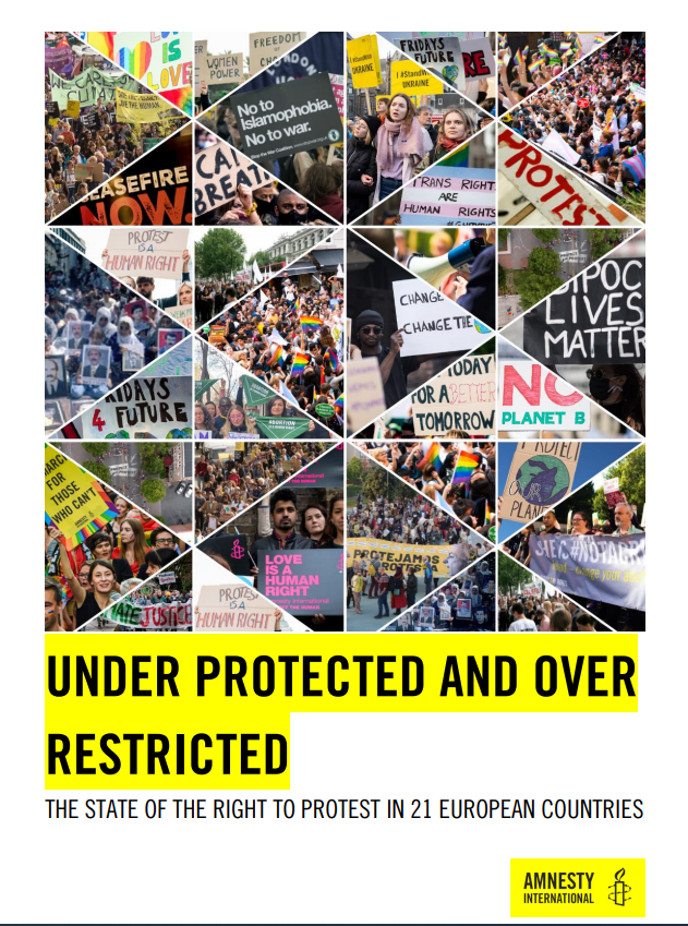 Our new <a href="/amnesty/">Amnesty International</a>'s report "Under-protected and over-restricted: The state of the right to protest in 21 countries in Europe" paints a disturbing picture of a #Europe-wide onslaught against the right to protest.   

States often respond to people peacefully taking to the streets