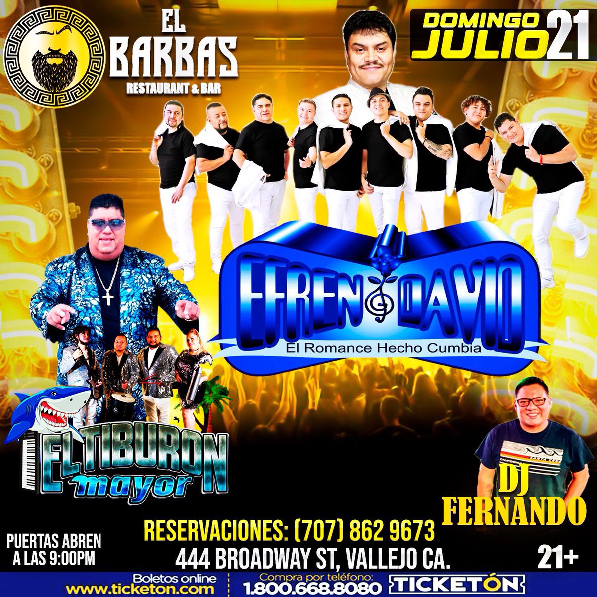 efrendavidd's tweet photo. "Gira U.S.A. 2024" 🇺🇸
Nos vemos este Domingo 21 de Julio en El Barbas Restaurant &amp; Bar en Vallejo California.

Contrataciones:
🇲🇽CDMX: 55 18 51 12 99
🇺🇸 USA:   (971) 401 6537
                  (702) 292 3497 https://t.co/RC7aNzZvmz