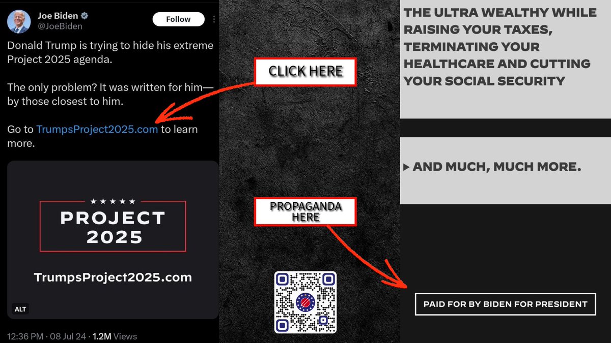 theusaroc's tweet photo. #Project2025 is propaganda pushed by the Biden Campaign using Trumps' graphic style and it's
PAID FOR BY BIDEN FOR PRESIDENT https://t.co/ywUGKqljOi