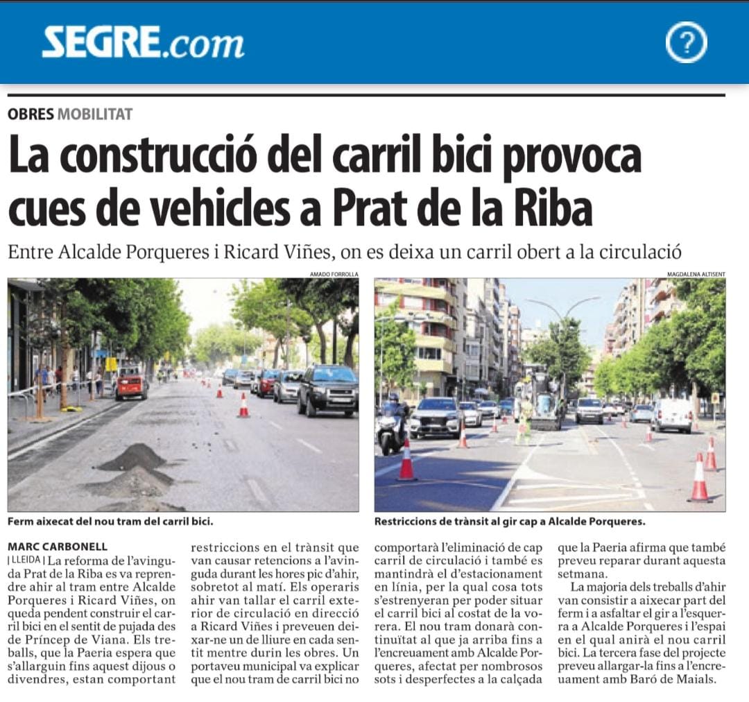 fgabarrell's tweet photo. Lleida ha de ser una ciutat més verda i més amable, i per ser-ho la bicicleta és essencial. Calen infraestructures que en garanteixin l'ús i la seguretat, és bàsic. Cansat ja d'aquests titulars tendenciosos,  d'estigmatització i culpa, que no ajuden en res 👇 https://t.co/IM6WQMPBzr