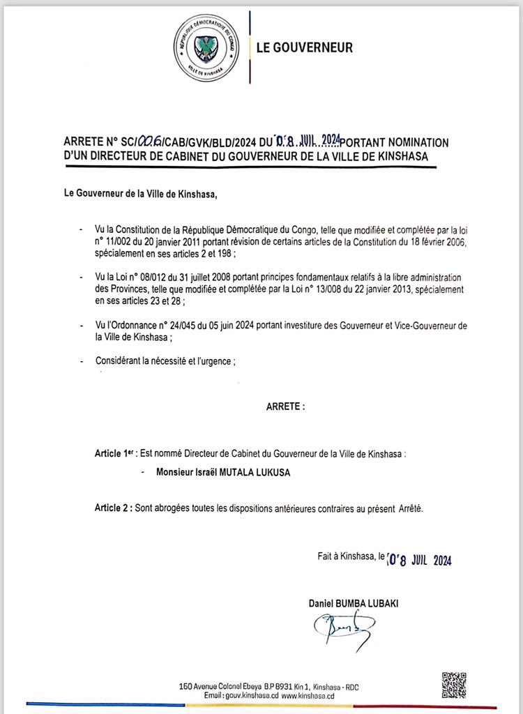 kabumba_justin's tweet photo. #RDC|🇨🇩Le journaliste Israël #Mutala, patron du média 7/7, est nommé Directeur de Cabinet du gouverneur de la ville de #Kinshasa Daniel Bumba . https://t.co/PIQRZeO4u9