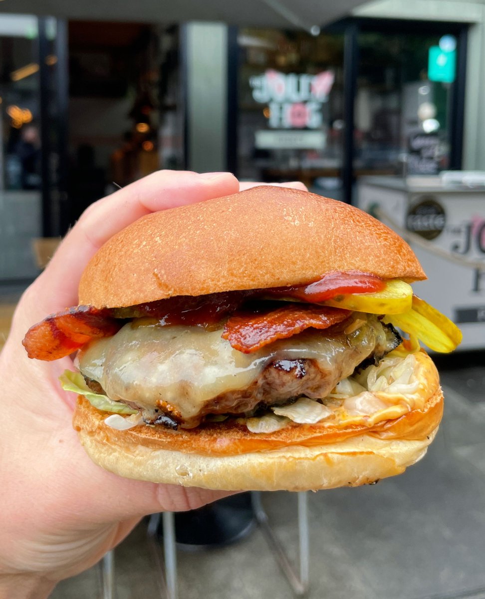 You've heard of our Proper Porkers, but have you heard of The Proper Cow?🐄

The Jolly Cow beef &amp; bone marrow patty from, crispy The Jolly Hog Streaky Bacon, cheddar, caramelised onions, gherkins, chimi mayo &amp; chipotle honey ketchup. Sensational🔥