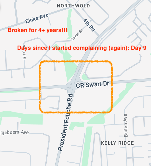 Another day, another week where the "great" <a href="/CityofJoburgZA/">City of Joburg</a> don't care about their citizens. This traffic light have been broken for more than 4 years.  <a href="/MyJRA/">Joburg Roads Agency</a> and <a href="/CityPowerJhb/">@CityPowerJhb</a> how is this possible that it takes this long?? #northwold #boskruin