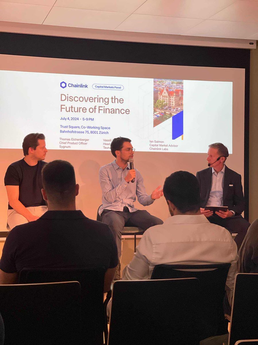 taurus_hq's tweet photo. Last week, Vassili Lavrov, our Head of Product - Infrastructure, participated in the "Discovering the Future of Finance" event in Zürich. He discussed decentralized finance and its impact on capital markets during the Capital Market Panel.
Thanks to @chainlink for the invitation! https://t.co/GfWw0iPtjv