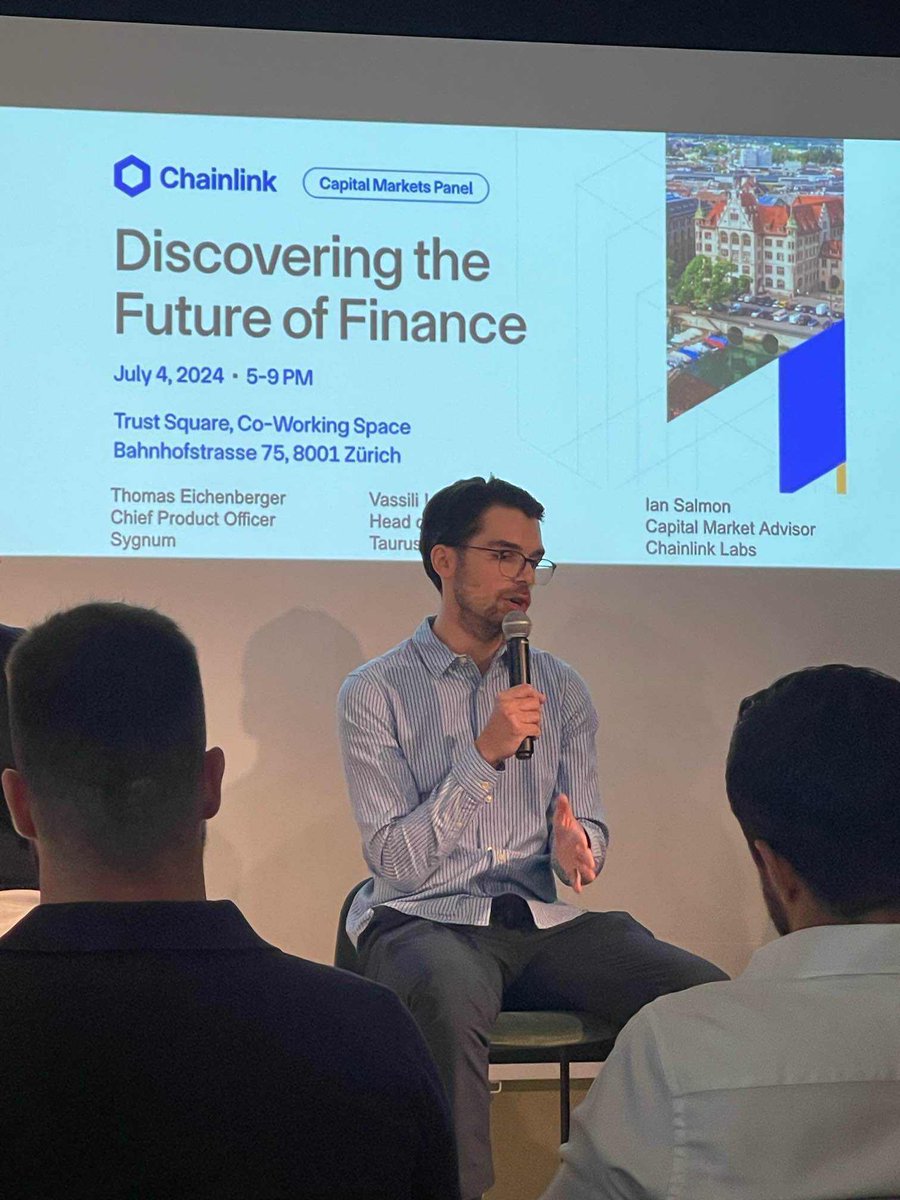 taurus_hq's tweet photo. Last week, Vassili Lavrov, our Head of Product - Infrastructure, participated in the "Discovering the Future of Finance" event in Zürich. He discussed decentralized finance and its impact on capital markets during the Capital Market Panel.
Thanks to @chainlink for the invitation! https://t.co/GfWw0iPtjv