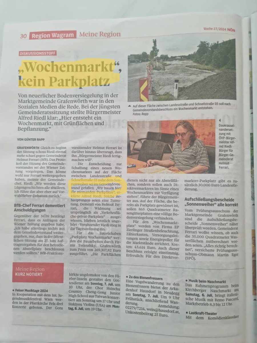 OrtnerMichael's tweet photo. In der "NÖN" bezeichnet Alfred Riedl unsere Parkplatz-Recherche als Lügengeschichte. Die Gemeinde plant gar keinen Parkplatz, sondern einen Wochenmarkt. Na gut. Wir haben uns die konkreten Pläne des Wochenmarkts angeschaut. (1/6) https://t.co/sIMH4kjdKj