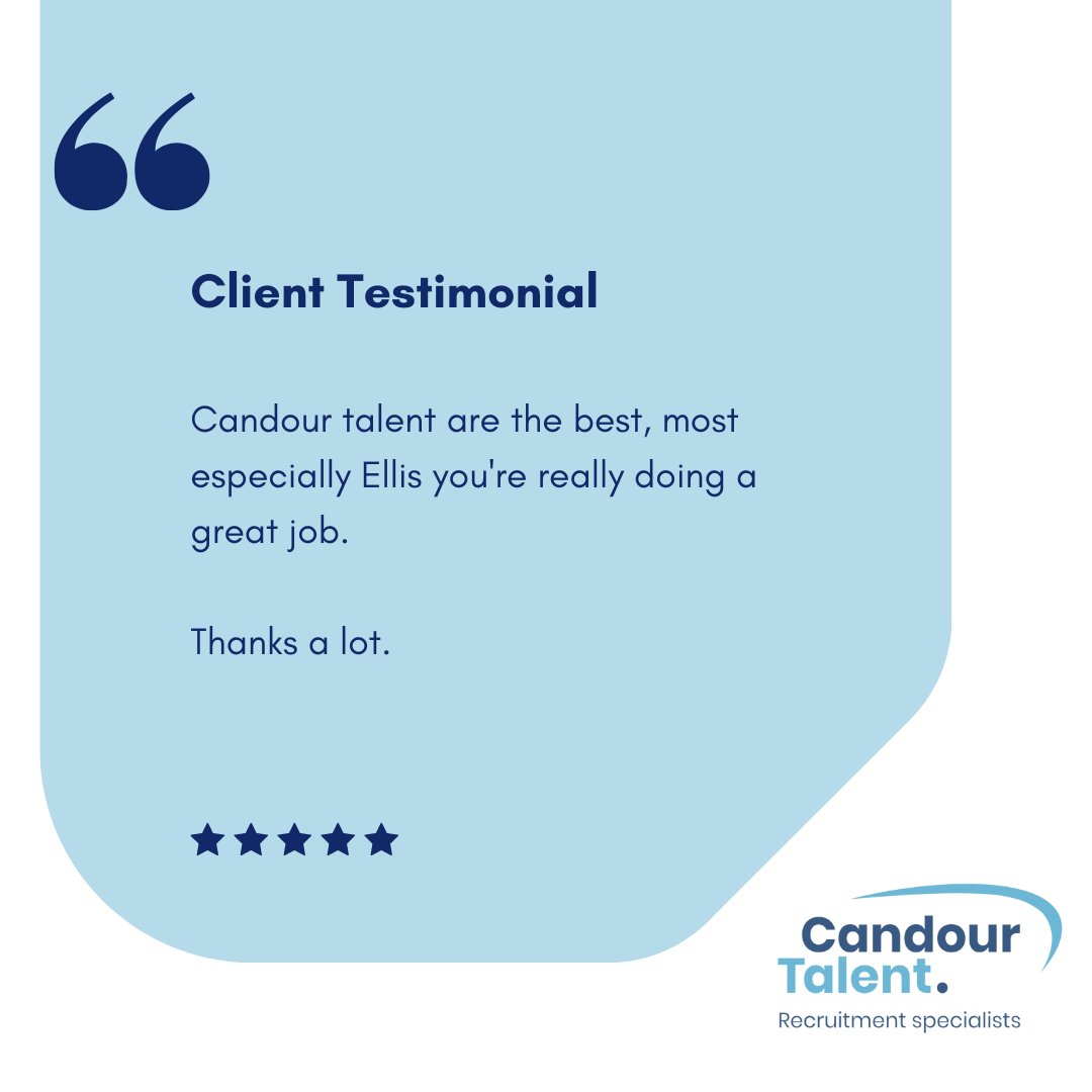 Happy #TestimonialTuesday! 🌟 

Huge shoutout to Ellis in the Newport office for consistently going above and beyond. Your dedication and hard work are truly appreciated! Keep up the fantastic work. 👏

#AppreciationPost #GreatJob #TopTalent #ThankYou #CandourTalent