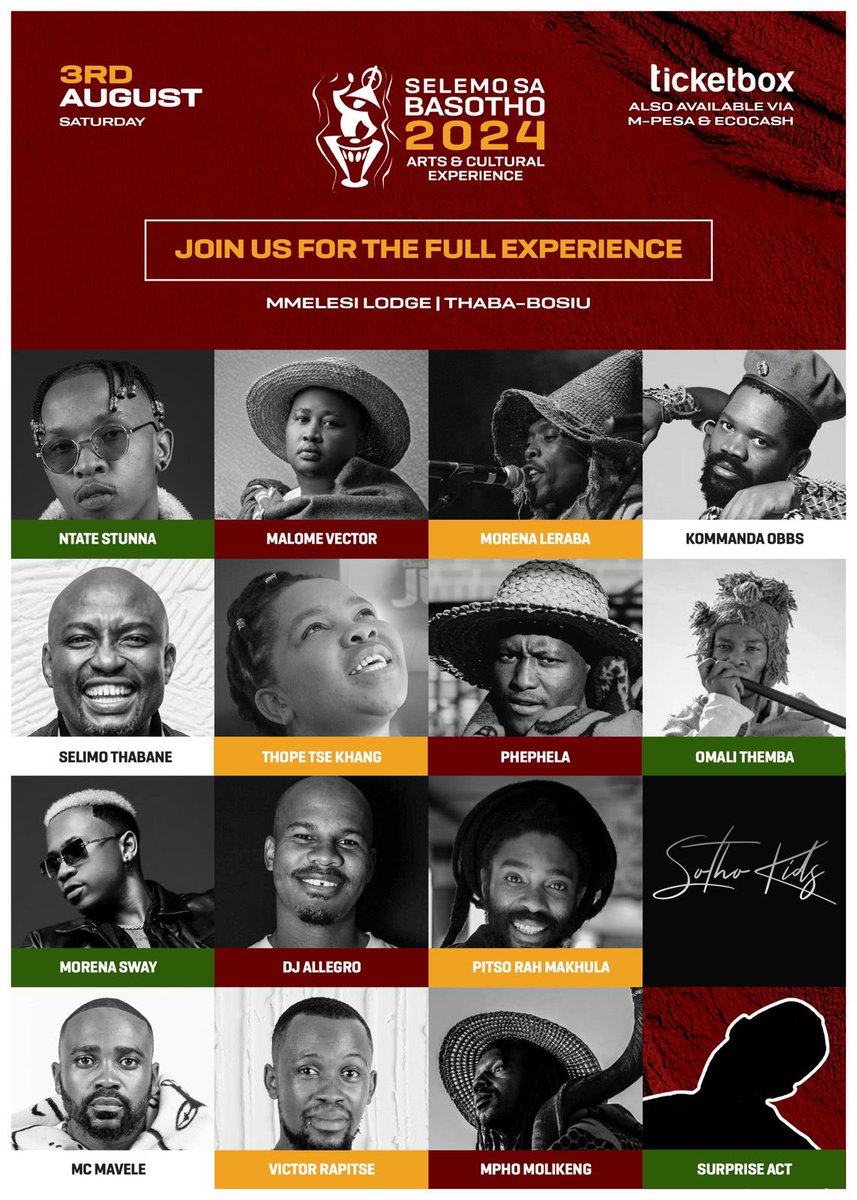 THE FULL LINE UP

We want to extend our heartfelt gratitude to each and every one of you for your incredible support of Selemo Sa Basotho. Your encouragement and engagement have been vital to the success of our activities and initiatives.
#selemosabasotho2024