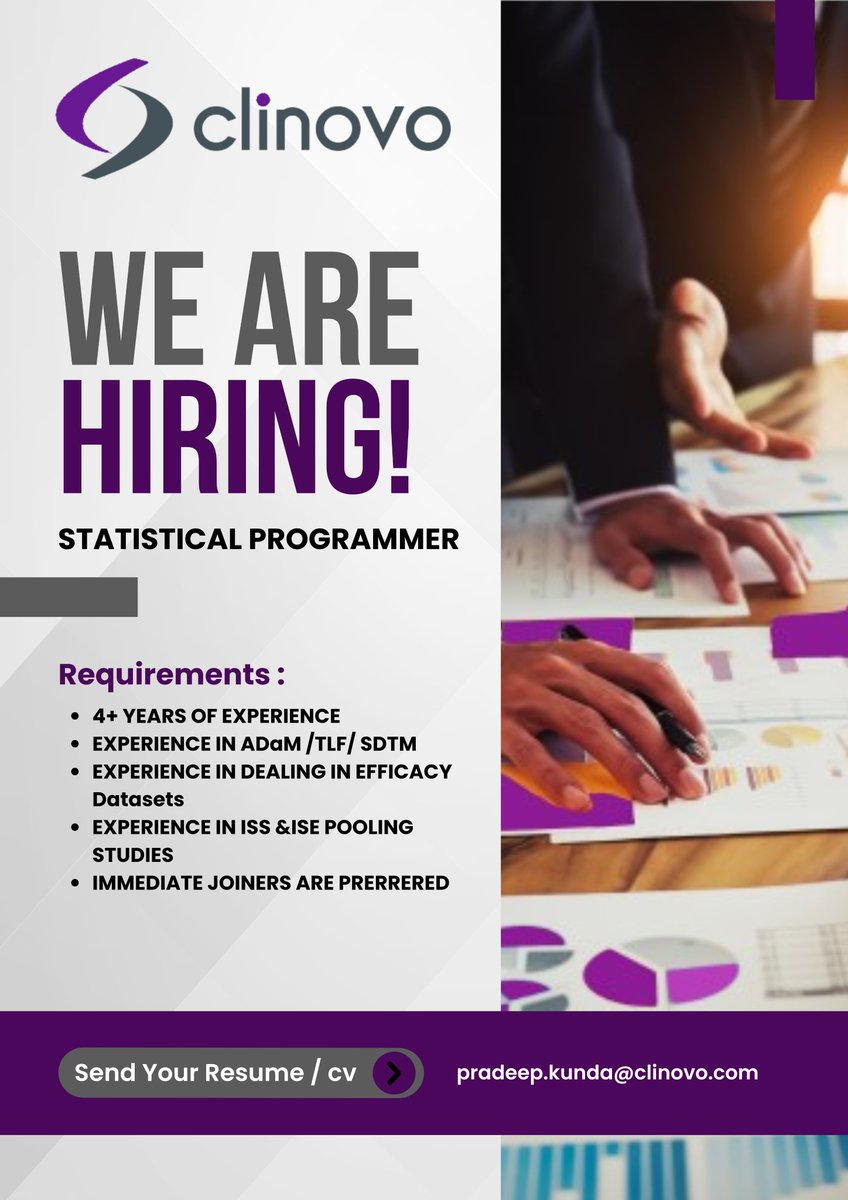 Clinovo's tweet photo. #remote #jobopportunities #JobOpportunity #ClinicalTrials #sas #statisticalprogrammer #clinicalsas https://t.co/UD3GlOWYrc