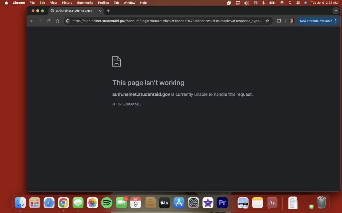 Meredithwoodb's tweet photo. Update on #Nelnet - it's now July 9th at 2:33 AM and Nelnet is down, still. 
#CancelStudentDebt #StudentLoans #StudentDebt #NelnetScam https://t.co/YBhpOj2qdp