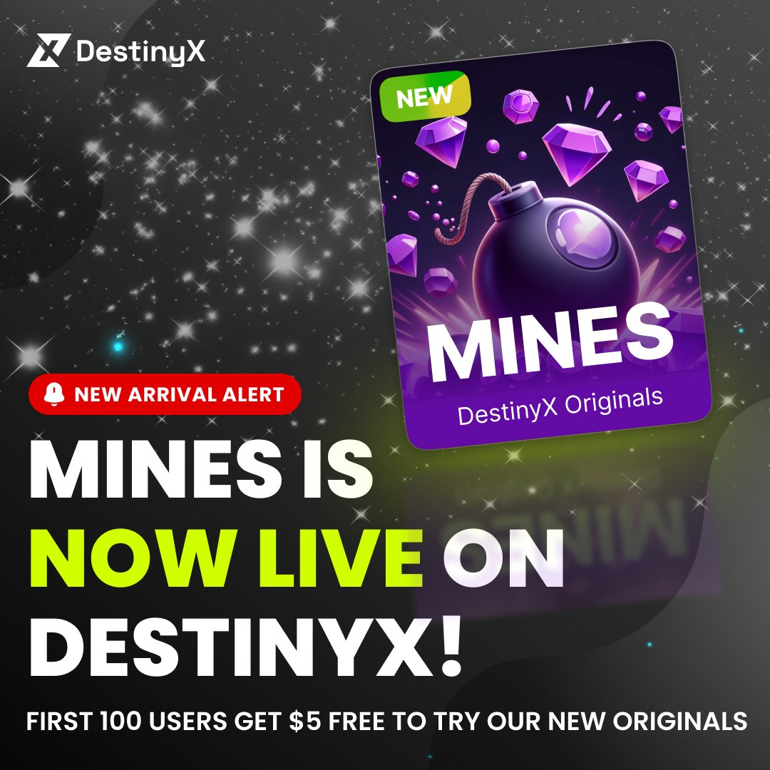 playdestinyx's tweet photo. 🚀 MINES Originals are now LIVE on DestinyX 🎉

To celebrate, the first 100 users get a $5 bonus to experience Crash Originals by DestinyX.

Check your email for rewards and act fast to join the fun 😊
https://t.co/sKeQQH7fUW https://t.co/Q84GtEao8B