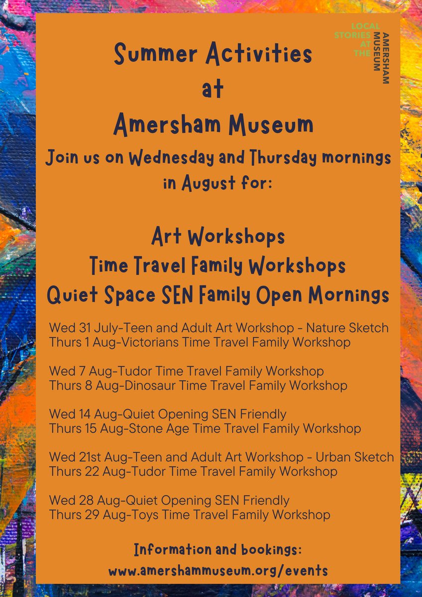 NEW! Summer Activities at #AmershamMuseum. Join us on Wed &amp; Thurs mornings in August for great family activities- see the poster for details of each date &amp; activity. To book go to amershammuseum.org/events/ @VisitAmersham #kids #family #kidsactivities #thingstodo @BFIS