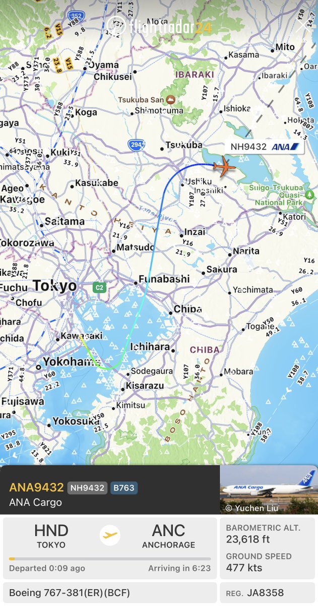 yoshu787's tweet photo. JA8358が突然の離日。羽田を出発し、メインで発着していた成田空港にも別れを告げつつ、日本上空を去っていきます。
今年度3機退役予定となっているANA Cargoの767、その第1機となります。
#NH9432 https://t.co/9zLLm20ZMw