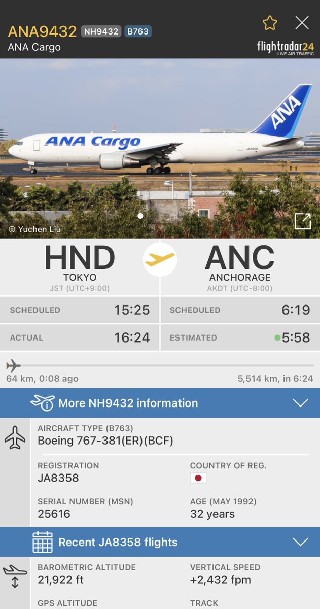 yoshu787's tweet photo. JA8358が突然の離日。羽田を出発し、メインで発着していた成田空港にも別れを告げつつ、日本上空を去っていきます。
今年度3機退役予定となっているANA Cargoの767、その第1機となります。
#NH9432 https://t.co/9zLLm20ZMw
