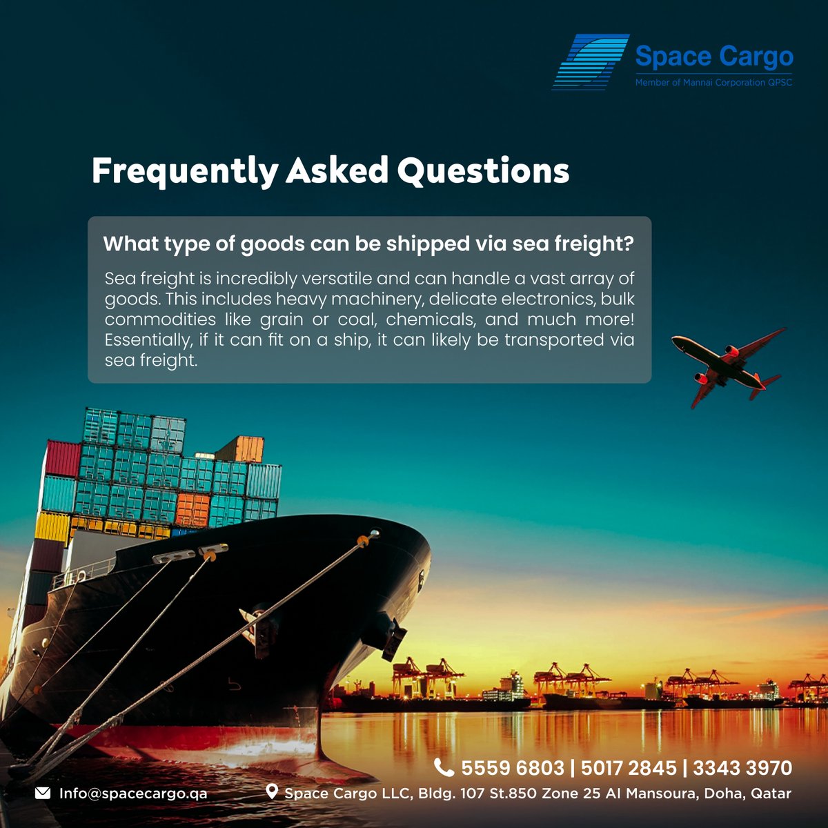spacecargoqa's tweet photo. Curious about what you can ship by sea?

The answer is practically anything!  From massive machinery to delicate electronics, sea freight handles a huge variety of cargo.

#SeaFreightSolutions #GlobalShipping https://t.co/n88w5FTuvo