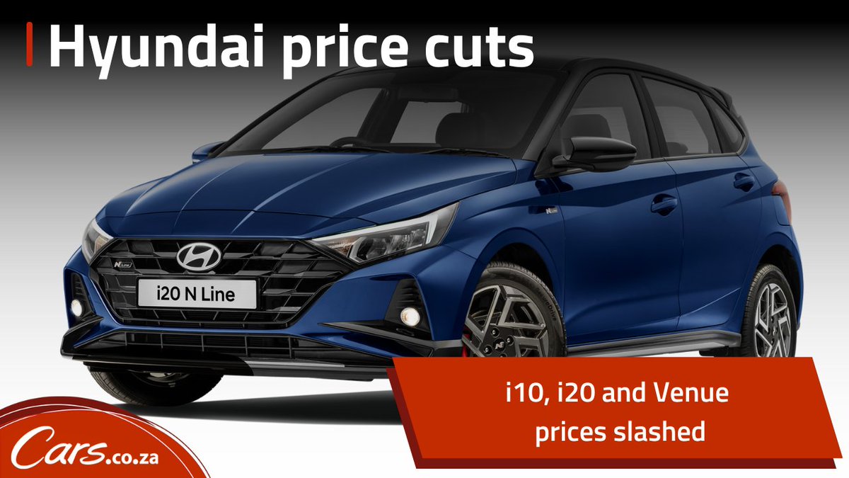 New car buyers will be glad to know that <a href="/HyundaiSA/">Hyundai South Africa</a> has cut prices for its Grand i10, i20 and Venue! 

👍🏽 Grand i10 pricing cut by R14 600
💥 i20 pricing cut by R23 600
🤑 Venue pricing cut by R19 000

Details here: bit.ly/HyundaiPriceCu…