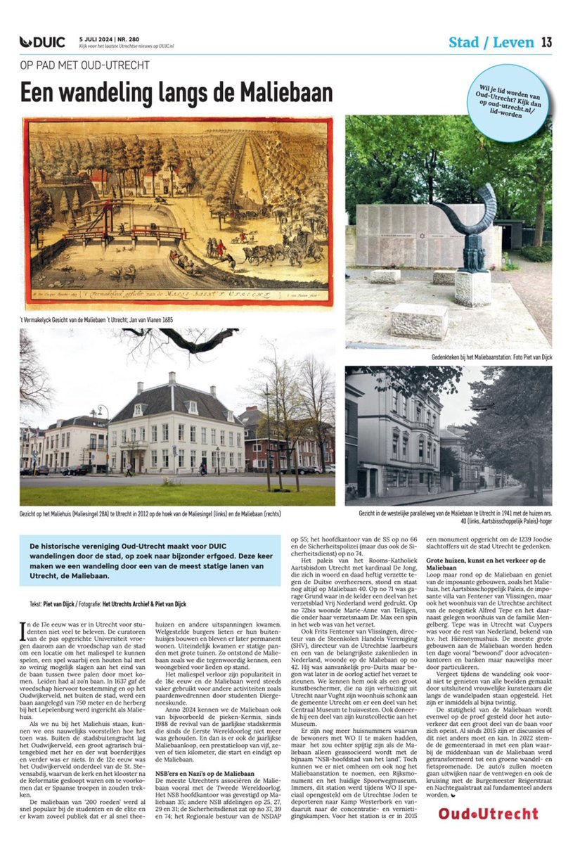 Op pad met Oud-Utrecht: Een Wandeling langs de Maliebaan
Oud-Utrecht maakt voor DUIC wandelingen door de stad, op zoek naar bijzonder erfgoed. Deze keer maken we een wandeling door een van de meest statige lanen van Utrecht, de Maliebaan.
oud-utrecht.nl/wat-doen-wij/p…