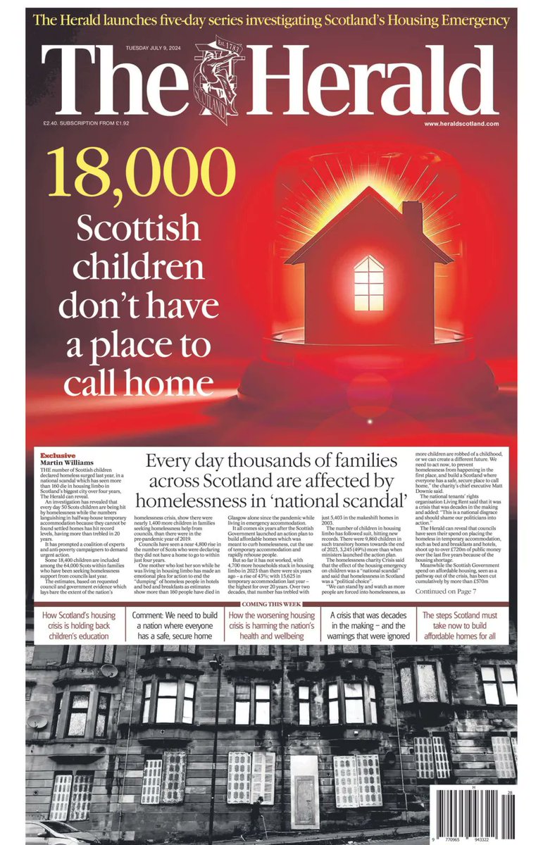 CrisisScotland's tweet image. 🚨Incredibly powerful @heraldscotland frontpage today - with our chief executive @matthew_downie  launching a new series on homelessness in Scotland. 
"Homelessness is a political choice - by working together we can end it." heraldscotland.com/opinion/244362…