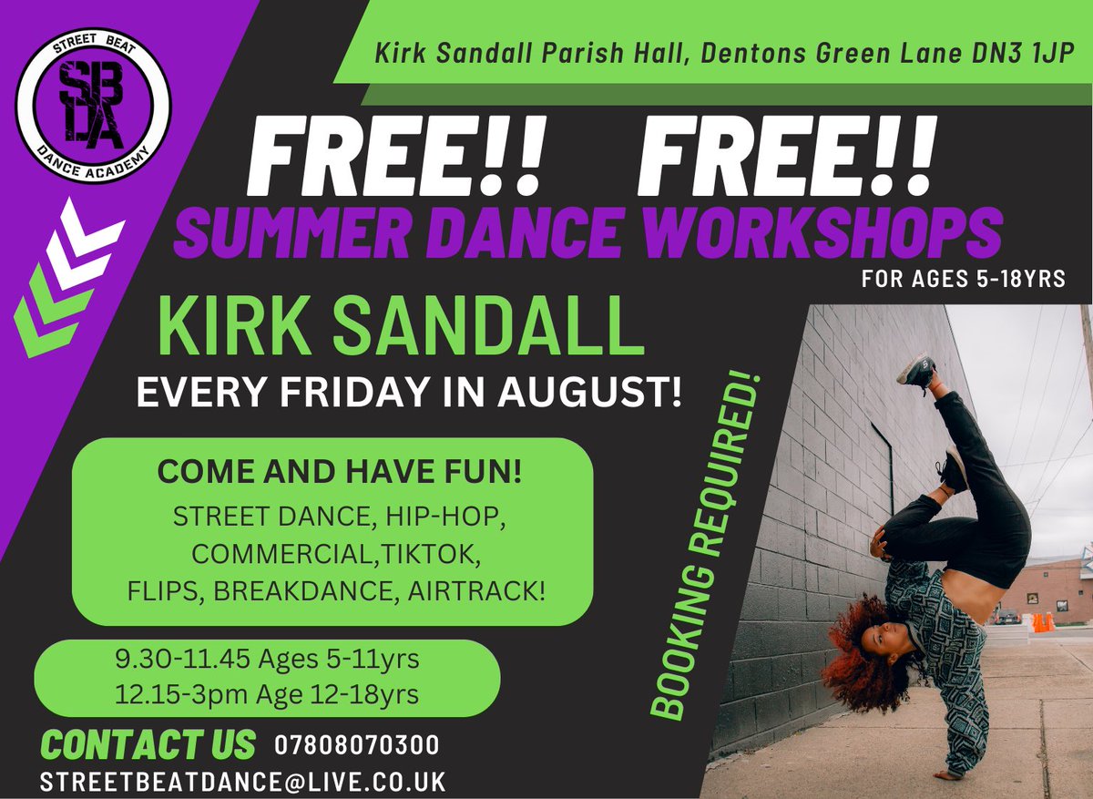 Armthorpe_PA's tweet photo. Free dance workshops in our local area during the Summer holidays! 💃🏼🤸🏻‍♂️🕺🏻 https://t.co/M9KAgZaiZL