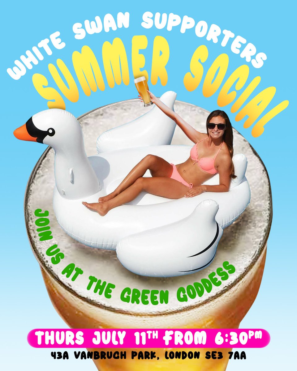 White Swan Music and Arts (@whiteswanarts) on Twitter photo Join us on July 11th from 6:30 PM at <a href="/GreenGoddessPub/">The Green Goddess (also on Threads)</a> to celebrate our recent victory and shape our pub's future. 🎉 It's an informal affair - just good vibes and good company. Meet fellow supporters, share ideas, and help plan our next move together! 💪✨
#SaveTheWhiteSwan Join us on July 11th from 6:30 PM at <a href="/GreenGoddessPub/">The Green Goddess (also on Threads)</a> to celebrate our recent victory and shape our pub's future. 🎉 It's an informal affair - just good vibes and good company. Meet fellow supporters, share ideas, and help plan our next move together! 💪✨
#SaveTheWhiteSwan