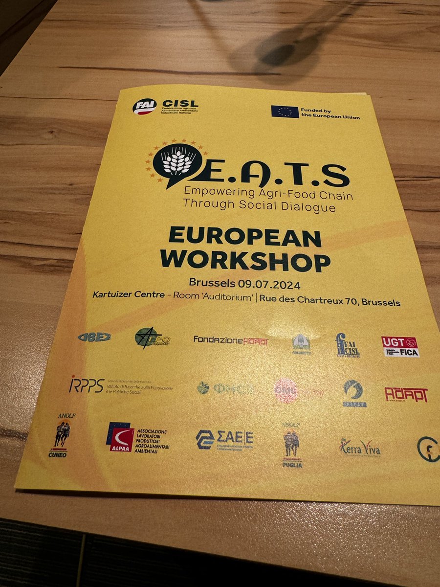 francescoseghez's tweet photo. Oggi a Bruxelles per la conferenza finale del progetto #EATSproj dove illustreremo i risultati della ricerca svolta con @fai_cisl @CNRsocial_ e soprattutto le linee guida prodotte per supportare e diffondere il dialogo sociale nel settore agri-food. https://t.co/UBCpaoq7U5