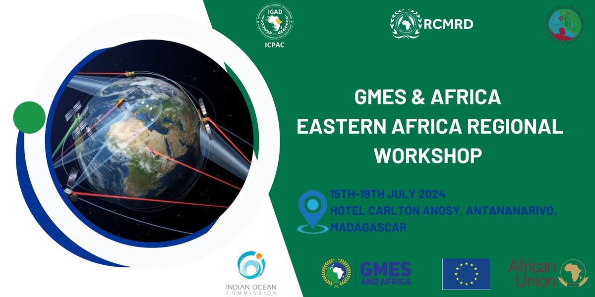 RCMRD_GMES's tweet photo. The @RCMRD_GMES and @ICPAC_GMES consortium, in collaboration with Madagascar's Ministry of Environment and Sustainable Development, will be hosting the @GMESAfrica Eastern Africa Regional Workshop in Antananarivo, Madagascar, from July 15th–17th, 2024. https://t.co/2NwC2pWvYN