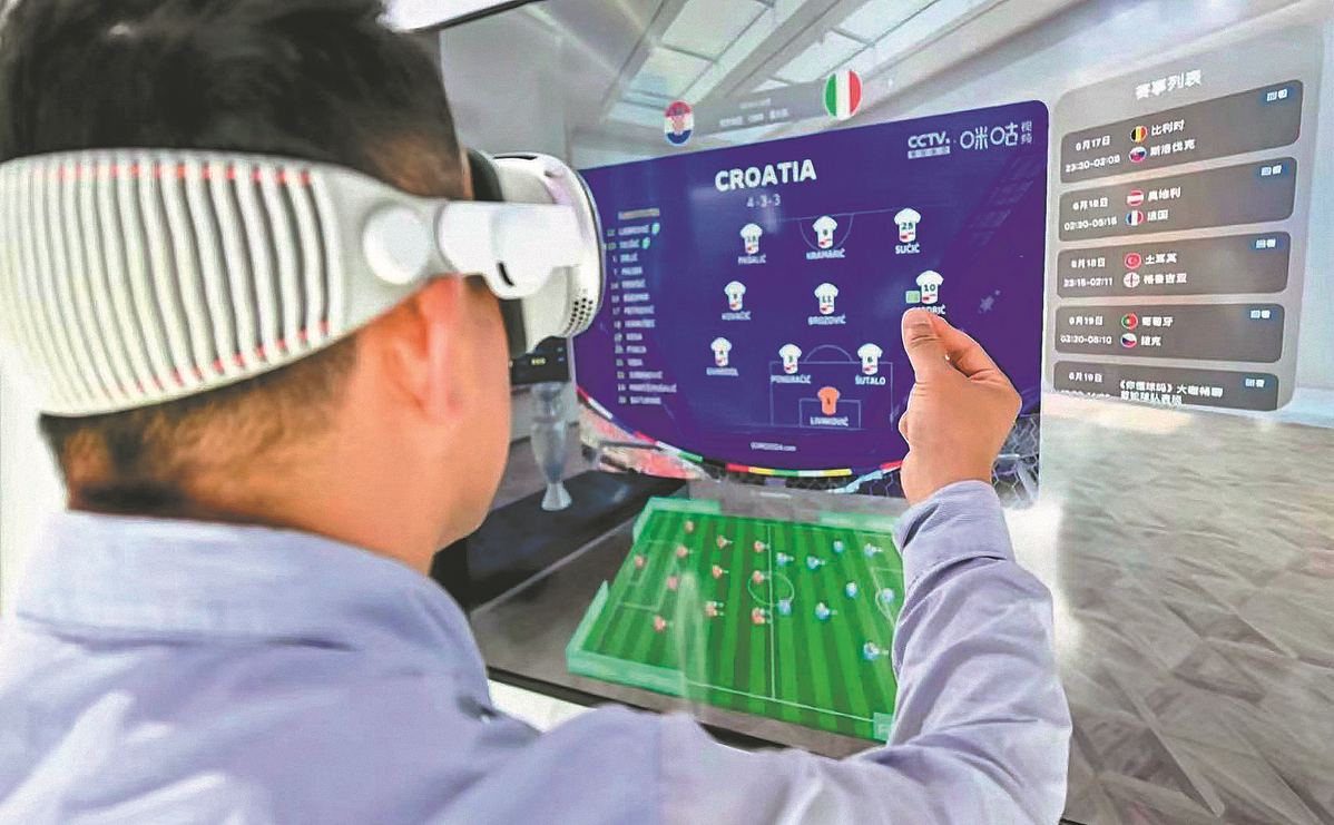 sinoprise's tweet photo. During the @EURO2024, #Migu, #ChinaMobile's digital content unit, partnered with @Apple to enable #soccer fans using #VisionPro to watch up to 5 matches on #MiguVideo, leveraging its advanced multiscreen broadcast tech and adaptive bitrate strategies. https://t.co/CWImPZJrPn https://t.co/lEVOpnQyL5