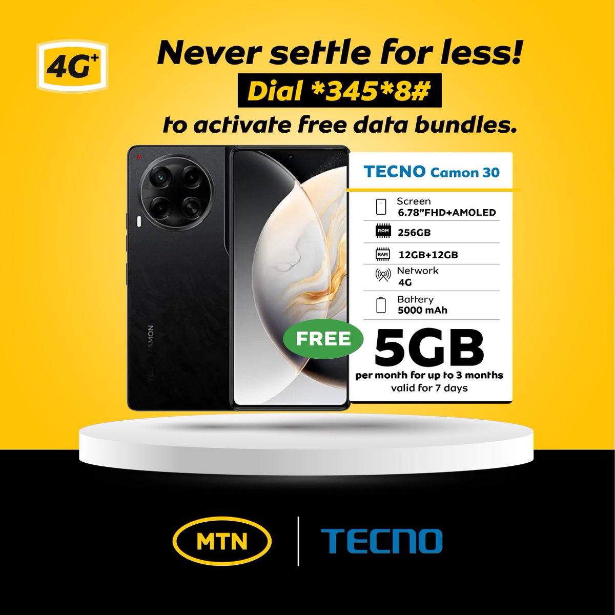 MTNRwanda's tweet photo. Purchase the Tecno Camon 30 today and capture HD videos while enjoying crystal clear sound quality for your music! Dial *345*8# upon activating your line to receive 5GB of data each month for the next 3 months.

#WhatAreWeDoingToday #NeverSettleForLess https://t.co/qxZ4Bxx7bi