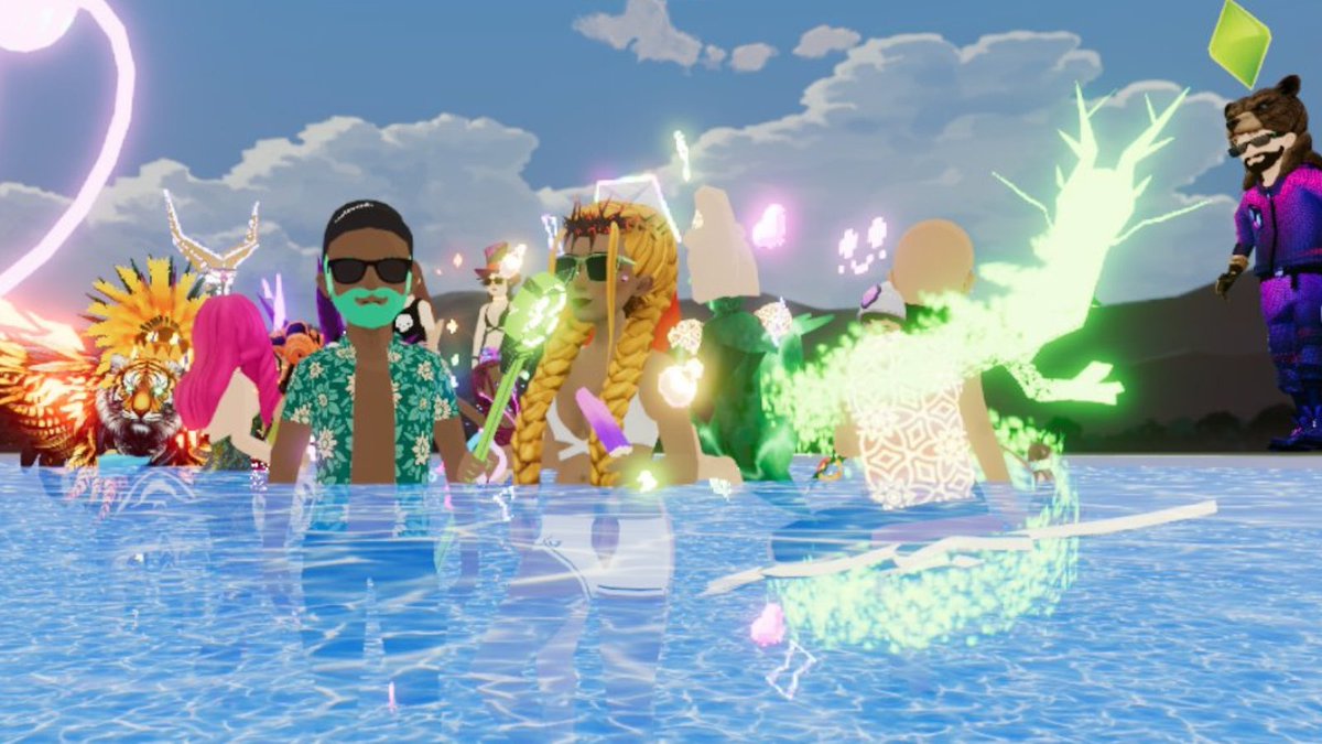 decentraland's tweet photo. Dive into fun, soak up the sun, and sea what Decentraland is all about 🏊‍♂️

Epic #UnMonday co-hosted by @Rishi10561916, @MrDhingia, and feat @isamazing_isa.

Maybe you'll be at the next one? 🌞 https://t.co/DxENpJ00no