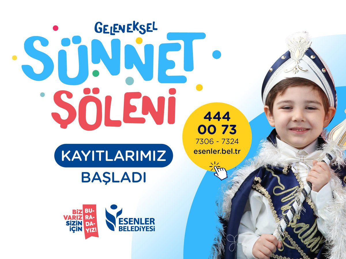 "Geleneksel Sünnet Şöleni"mizin kayıtları devam ediyor.

📌 2 yaş ve üzeri

📞 Detaylı Bilgi ve Kayıt: 444 00 73 (Dahili: 7306-7324)