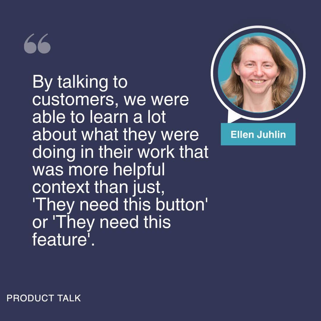ttorres's tweet photo. "By talking to customers, we were able to learn a lot about what they were doing in their work that was more helpful context than just, 'They need this button' or 'They need this feature'." - @ellenjuhlin

https://t.co/LRPbwxlkfY

#prodmgmt #ux #engineering https://t.co/XwOC4qBz30