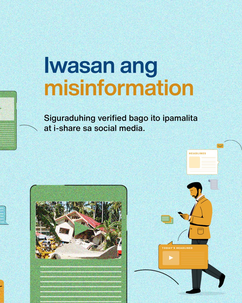 CCCPHL's tweet photo. Sa panahon ng sakuna, mahalaga na maging matalino at maingat sa pagkuha at pagbabahagi ng impormasyon. Ang tamang kaalaman ay maaaring magligtas ng buhay. 

Narito ang ilang mahalagang paalala upang masiguro na ang impormasyon na natatanggap at ibinabahagi ay tama at mapagkakatiwalaan ng ating pamilya.