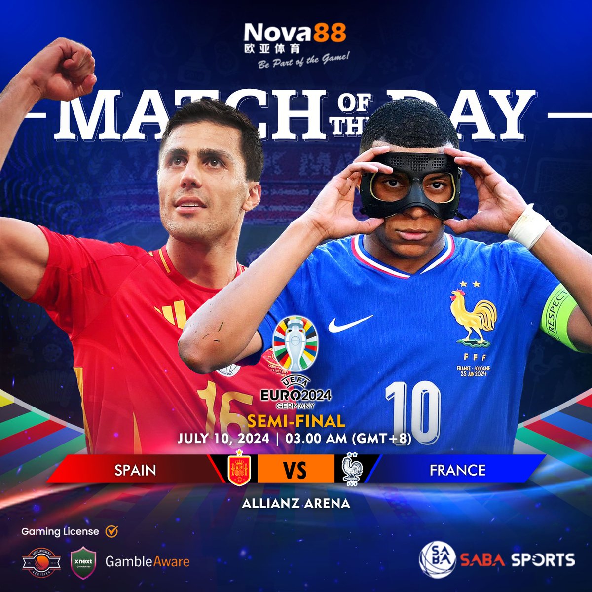 Nova88News's tweet photo. 🇪🇸 vs 🇫🇷Spain and France are ready to clinch their spot in the finals!
Spain and France is off for a much-anticipated match, as they seek to inch closer to the #Euro2024 title!🏆
🔗https://t.co/FMkqFeP8sS
#Nova88 #BePartOfTheGame https://t.co/pbWmskf68P