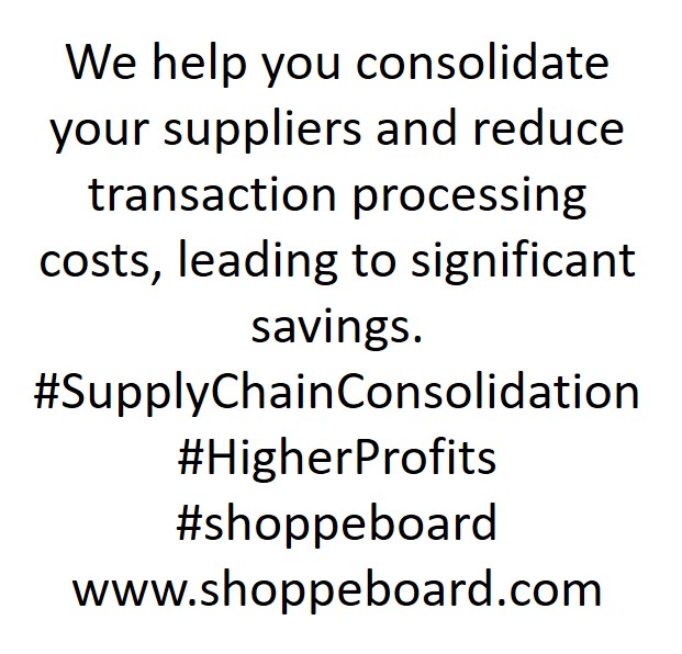 shoppeboard's tweet photo. We help you consolidate your suppliers and reduce transaction processing costs, leading to significant savings. #SupplyChainConsolidation #HigherProfits #shoppeboard https://t.co/78DIU84qgs https://t.co/0BXEp26plb