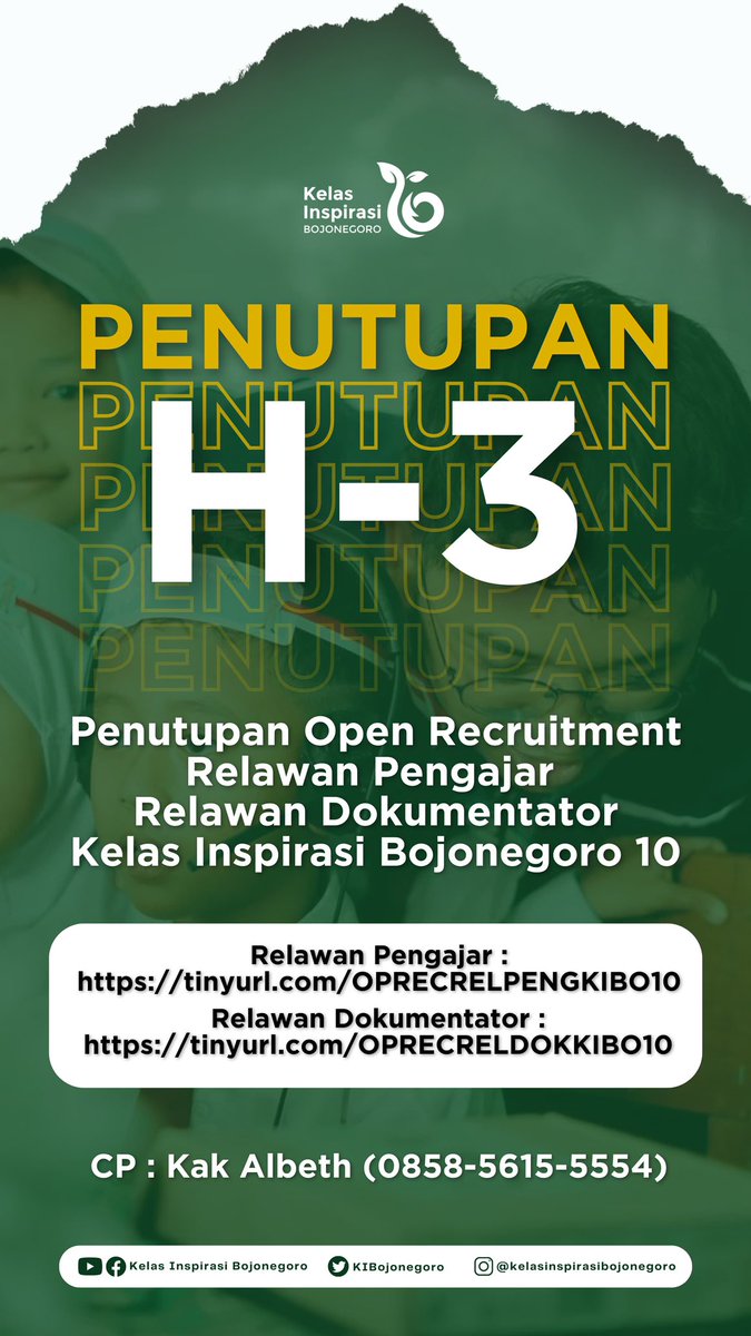 kak_ferri's tweet photo. Ayo dulur daftar KI Bojonegoro…

Link Pendaftaran Relawan Pengajar : 
https://t.co/zNPrnDFXjM

Link Pendaftaran Relawan Dokumentator :
https://t.co/WKCVp5rQYE

Hari Inspirasi : 10 Agustus 2024
Zona Inspirasi : Kecamatan Temayang

Kelas Inspirasi Bojonegoro 10 https://t.co/TtY4z0aHWr