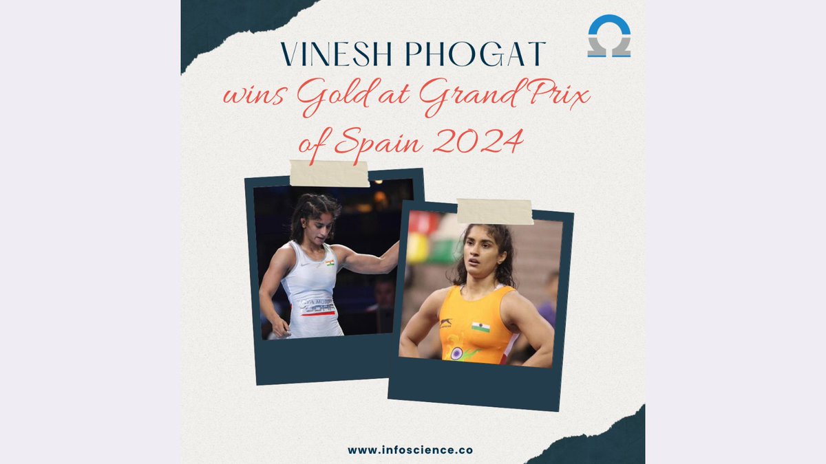 InfoScienceLabs's tweet photo. In an impressive lead-up to the Paris Olympics, Indian wrestling star Vinesh Phogat secured the gold medal in the women’s 50kg category at the Grand Prix of Spain on Saturday.🥇 #infoscience #softwaredevelopmentcompany #infosciencelabs  #SoftwareDevelopment #USA #VineshPhogat https://t.co/ajgELyUrUa