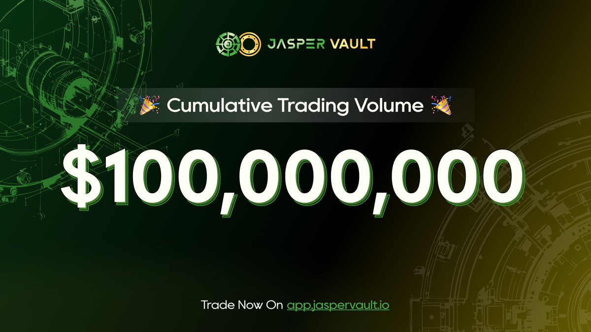 jaspervault's tweet photo. 🎉 Jasper Vault's Degen Options has hit a milestone of 100,000,000 in total trading volume! 🎉

🎁 SPECIAL GIVEAWAY: To celebrate, we're giving the first 20 followers who like and retweet this post 20 exclusive Jasper NFTs 💎. Each NFT allows users to execute 2 free trades with 0.2 ETH exposure for a 2-hour tenor!

🥳 Winners will be notified tomorrow at noon, SG/HK time!

#ETH #BTC #Options #0DTE