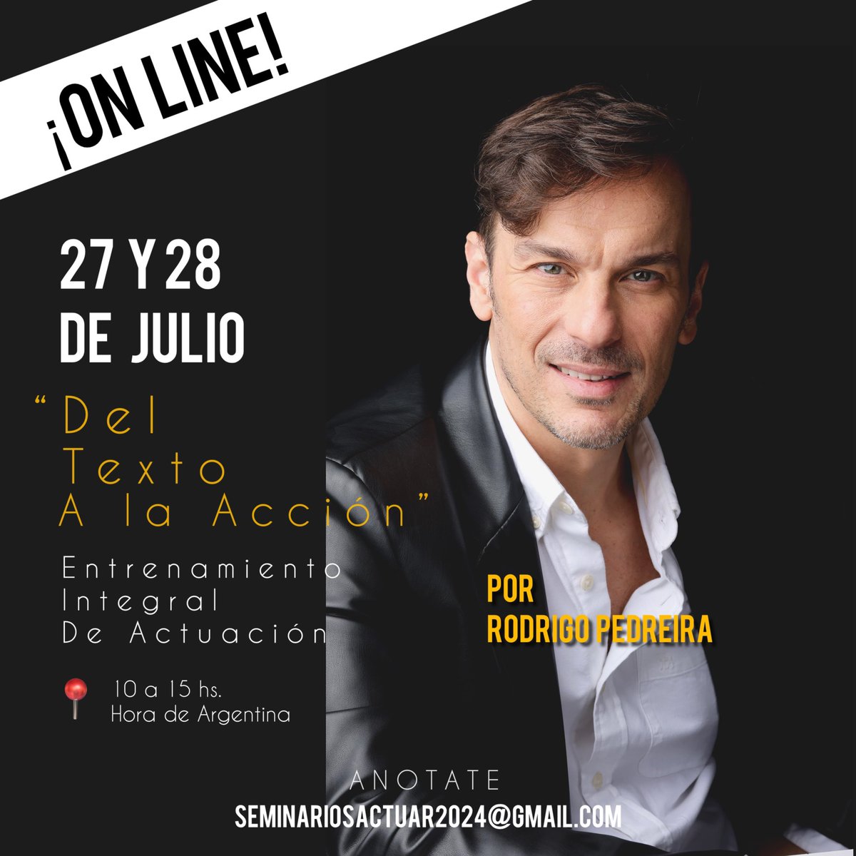 ¡VENI A ENTRENAR! 🎭🎬✨
“DEL TEXTO A LA ACCIÓN”
Seminario integral de actuación 

👉🏼Fechas: 
20 y 21 de JULIO - Presencial (CABA)
27 y 28 de JULIO - OnLine
3 y 4 de AGOSTO - ADOLESCENTES (presencial)

+INFO
Seminariosactuar2024@gmail.com

L@s espero!! 
#seminarios #entrenamiento