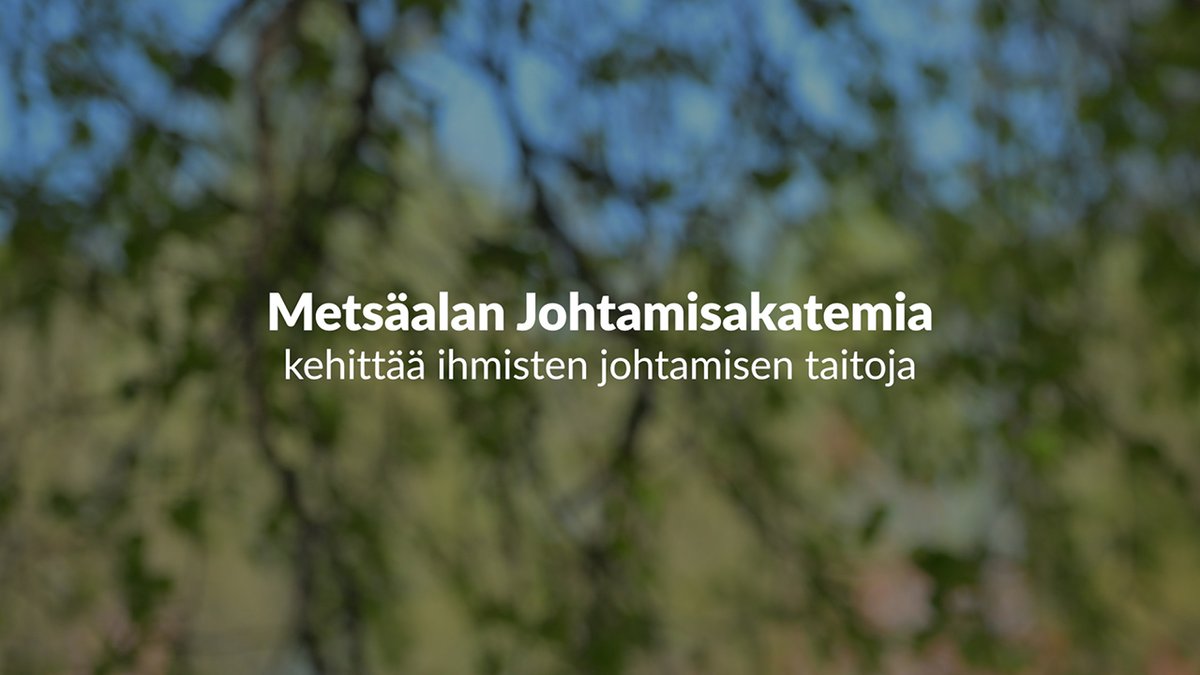 Metsäalan Johtamisakatemia on osa Metsämiesten Säätiön aloittamaa ja rahoittamaa Metsähyvinvointi-ohjelmaa. Akatemia on tukenut jo 700 osallistumiskerralla johtajien ja esihenkilöiden kehittymistä ihmisten johtamisessa. Katso video:
youtu.be/9NN2_gWX8fU