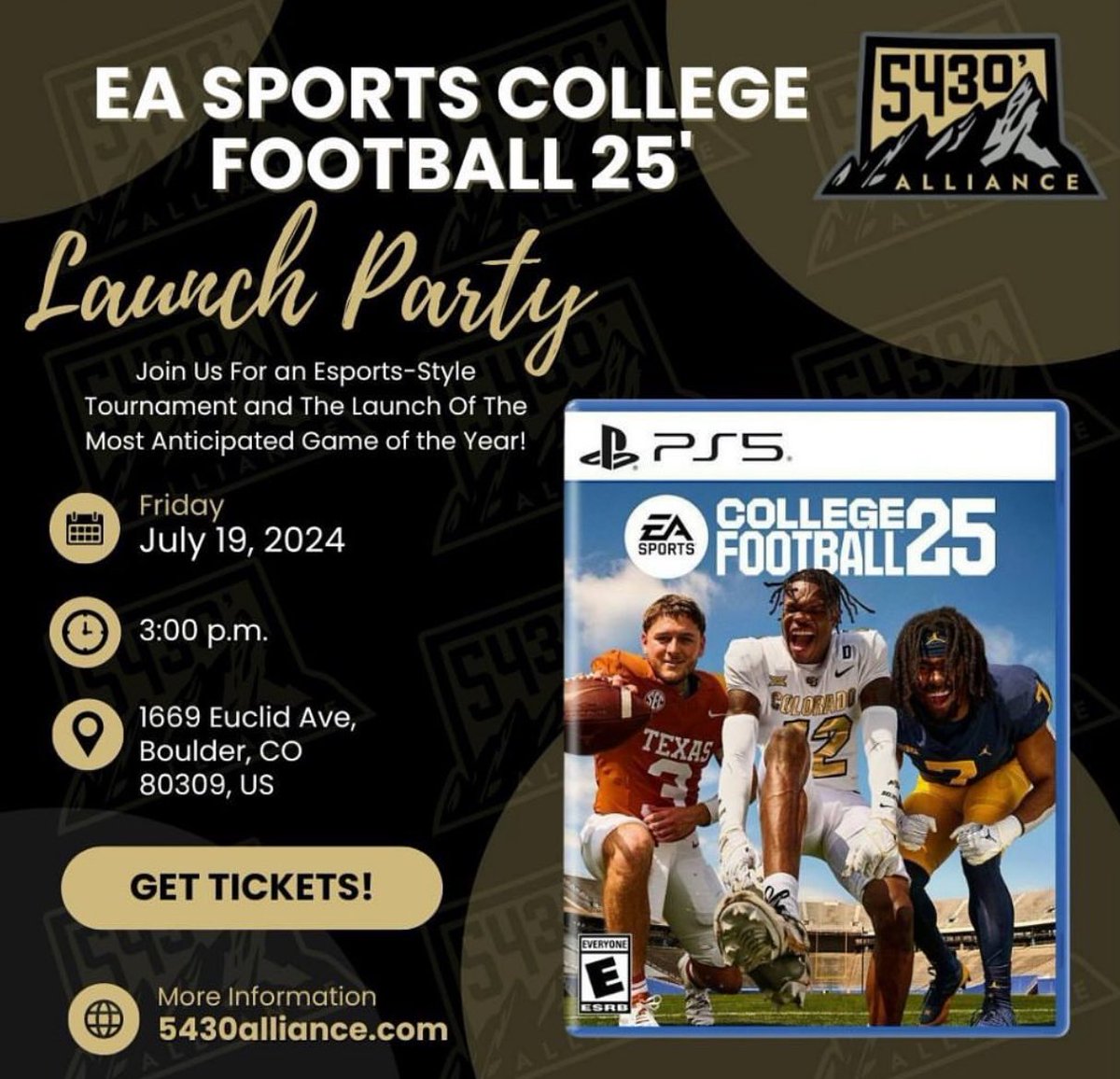 Are you ready for NCAA 25?
I want you to join me
July 19, 2024
3p at the
° University Memorial Center on campus here in Boulder, Co.