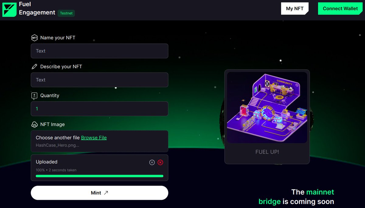 A seamless NFT Minter is now live on <a href="/fuel_network/">Fuel</a>!
No gas fees are required; let's see what you mint, fam!

fuel.hashcase.co/minter

#BuildOnFuel